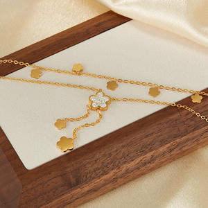 Ожерелье с кубическим цирконием и позолотой, двойной слой, с кисточками и цветами, в простом стиле - Product Image 6