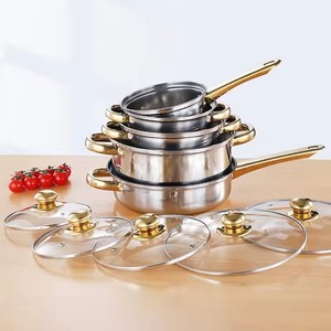 Ensemble de casseroles et poê<span class=keywords><strong>les</strong></span> en aluminium forgé antiadhésif 7 pièces, batterie de cuisine en marbre antiadhésif avec couvercle en verre - Product Image 3