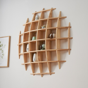 カスタム円形壁掛けキュリオシェルフ - 中国式無垢ラバーウッド製ディスプレイラック 茶器・リビングルーム装飾用 - Product Image 2