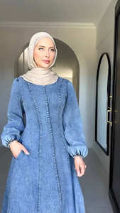 Elegante Abito Lungo in <span class=keywords><strong>Denim</strong></span> Stile A-Line per Donne Musulmane, Moda Islamica Modesta, Stile Abaya, Vestito Lungo Primavera-Autunno - Product Image 2