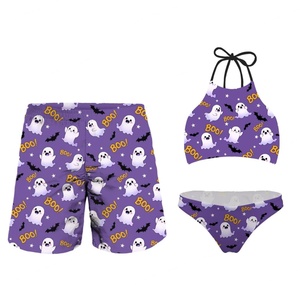 Traje de Baño Personalizado con Logotipo de Alta Calidad, Estampado Navideño de Santa Claus, Conjunto de 3 Piezas para Parejas, Bikini, Ropa de Playa para Mujer - Product Image 5