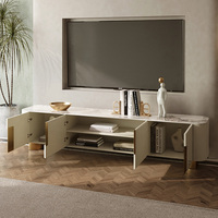 Support TV et table basse en bois crème avec cadre en acier inoxydable marbre minimaliste moderne avec rangement pour meubles de salon