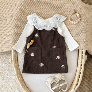 ชุดเดรสผ้าลูกฟูกเด็กผู้หญิงฤดูใบไม้ร่วงเดรสสายเอี๊ยมชุดเดรสสลิปทรงหลวมปักลายดอกไม้สำหรับเด็กแรกเกิด - Product Image 4