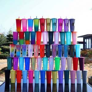 Vaso de Café de Plástico de Doble Pared de 24oz, Reutilizable, Negro, con Logotipo Personalizado, Regalo Promocional, Tapa con Pajita, Decorado con Tachuelas, Ecológico, Apto para Alimentos - Product Image 1