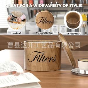 กล่องเก็บตัวกรองกาแฟไม้ทรงกลมพร้อมฝาปิดความจุขนาดใหญ่สำหรับจัดระเบียบบนโต๊ะสำหรับอุปกรณ์กาแฟในครัว - Product Image 1