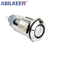 Bouton poussoir à tête plate de 12 mm, type lumineux, en aluminium et acier inoxydable, IP65, pour équipement de contrôle industriel