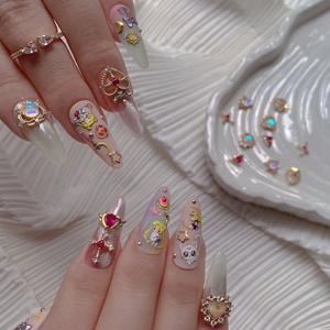 Qianya Queen Magic Heart Wing 3D Nail Art Charms Popular Rose Pink Color Shinny Nail Zircon Sailor Decals - Product Image 5
