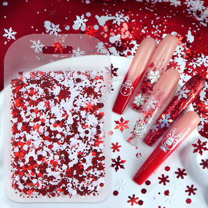 Vente flash - Décoration pour ongles - Paillettes holographiques mélangées rouge et blanc en forme de flocons de neige pour la décoration des ongles de Noël - Product Image 2