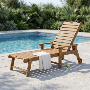 Chaise longue en teck pour extérieur, inclinable, avec dossier et roulettes, design rustique moderne, mobilier de patio durable - Product Image 2