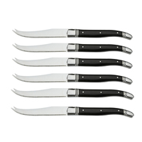 Ensemble de 6 couteaux à fromage Laguiole au design classique, lames en acier inoxydable affûtées manuellement, manches durables en bois de Pakka noir, portables