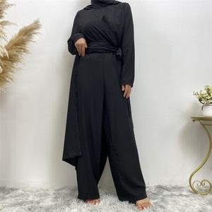 6388 #   Combinaison décontractée pour femme, couleur unie, col en V, style musulman islamique turc, kaftan abaya, tissu Nida lisse et élégant - Product Image 3