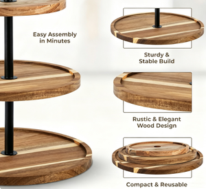 Espositore per Cupcake a 3 Livelli in Legno di Acacia, Vassoio Rustico in Legno <span class=keywords><strong>con</strong></span> Manico in Metallo Nero, Supporto per Dessert per Feste e Matrimoni - Product Image 3