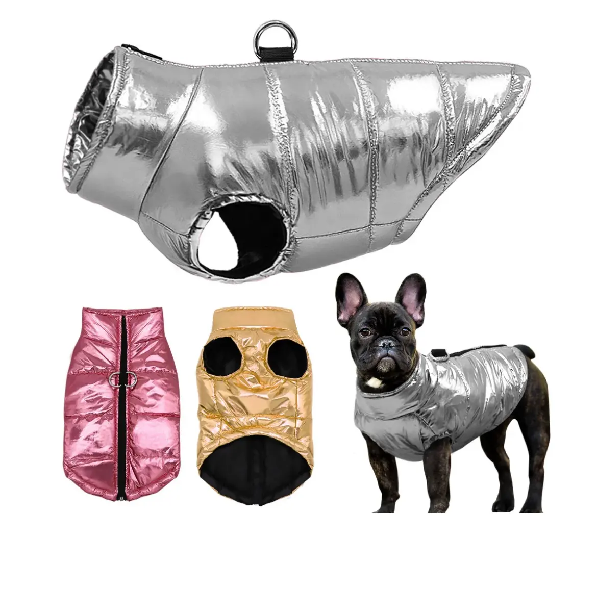 Compra de pánico a prueba de viento plata/rosa/oro ropa de lujo para mascotas Otoño/Invierno perros abrigo chaqueta para cachorros