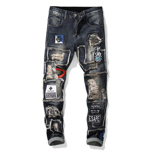 Venta al por mayor, pantalones vaqueros negros rasgados para motorista, vaqueros rasgados para hombre - Product Image 1