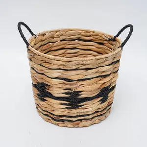 Hot Selling White Black Rush Grass Paper Rope Round White Gold Large Woven Storage Basket