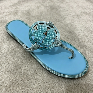 High Quality Luxury Full Diamond Hollow Women's Flip Flops Thin Double Diamond Strap <b>Clip</b> Toe Design Anti-Slip Breathable Summer - Product Image 5