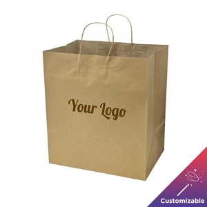 [200 unidades] Bolsas de compras personalizables de papel kraft de 14 x 10 x 15.8 pulgadas con asas, color natural - Product Image 5