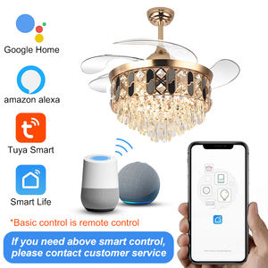 Y123卸売高級天井ファンライトゴールドクリスタルシャンデリア吊り下げ式ブレードリビングルーム用天井灯 - Product Image 3