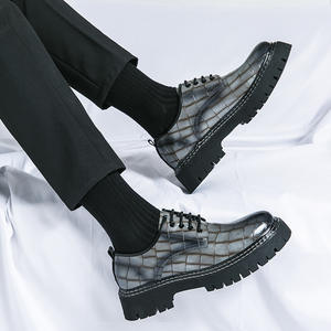 Zapatos de Cuero con Punta Redonda para Hombre, Tallas Grandes, Estilo Retro Juvenil, Zapatos Casuales de Negocios, Suela Gruesa, Aumentan la Estatura - Product Image 3