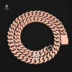 Cadena Cubana de 14 mm con Eslabones Elevados, Latón, Diamantes VVS, Moissanita, Chapado en Oro Rosa, Collar con Piedras, Joyería Hip Hop - Product Image 2