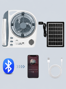 Ventilateur solaire rechargeable avec panneau solaire, lumière LED 8 pouces, radio <span class=keywords><strong>FM</strong></span>, appareil multifonctionnel pour le camping et les activités de plein air - Product Image 3