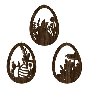 <b>Easter</b> Bunny Egg Wooden Wall Decor Oval Hollow-out Hanging <b>Ornament</b> Home Decoration Bronze Color Foliage Pattern - Product Image 5
