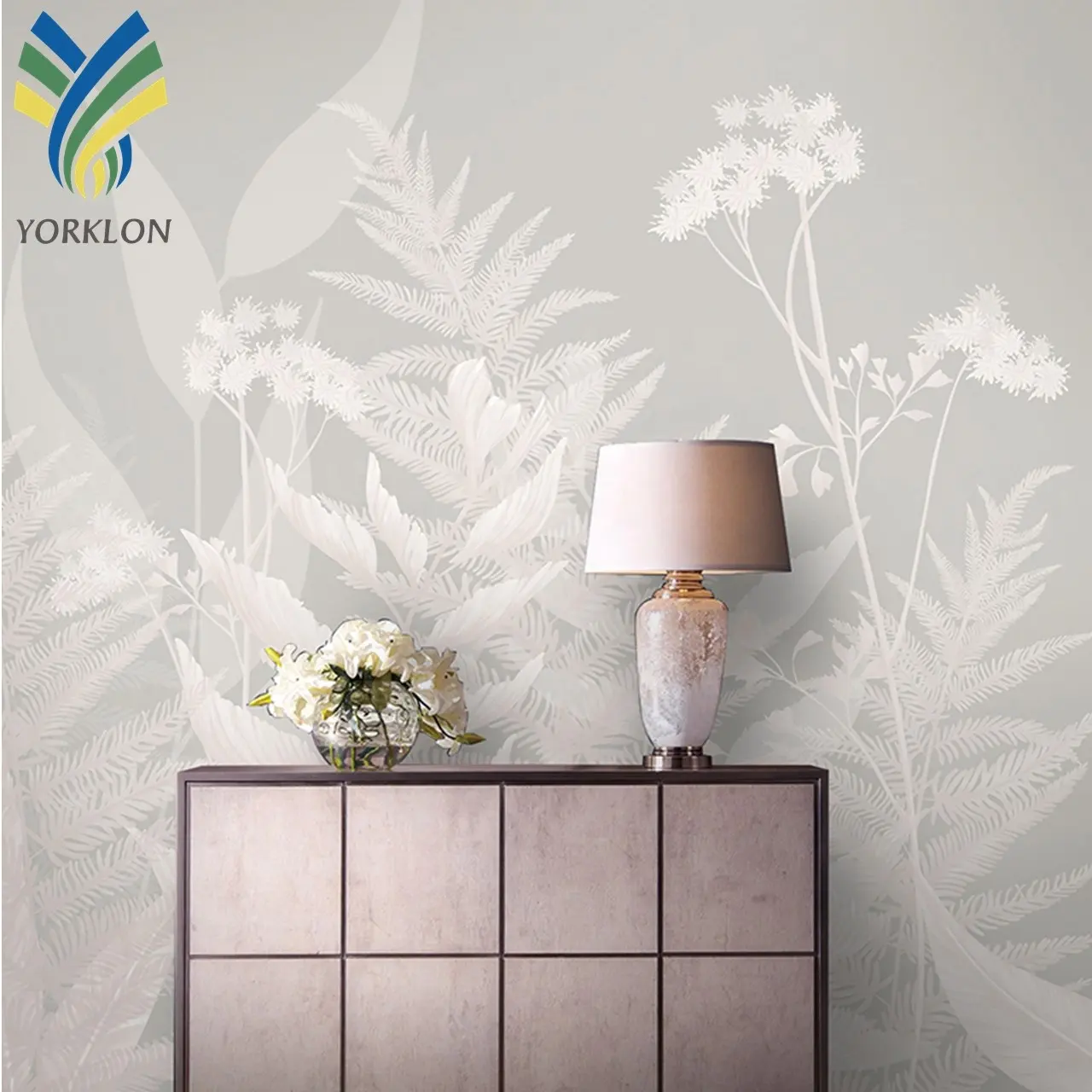 YKMP 0026 Nordic Floral Wall Paper Rolls 3D Modern Mural Leaves Silver Bedroom Wallpaper For Living Room