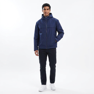 Veste en toile oversize tendance pour homme Finer Threads, col montant, coupe-vent, à capuche, fermeture éclair, devant classique - Product Image 1