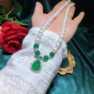 Shijia Grade A Pearl Necklace Water Drop Chalcedony Pendant Elegant Chinese Style Clavicle Chain Everyday Wear - Product Image 4