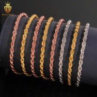 Chaînes en argent massif 925 de 3,5 mm, chaîne à maillons en forme de corde, plaquée or rose, bracelet et collier pour homme, bijoux rock, rappeur, hip-hop
