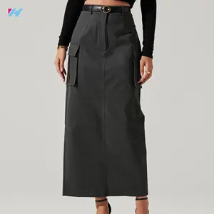 Custom High Waist Loose A-Line With Pocket Maxi Long Cargo Skirt For Women
