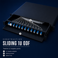 Panel Patch Fiber Optik LC 1U 12 Port 24 Core, Rak Mount ODF dengan Splice Tray untuk Pusat Data