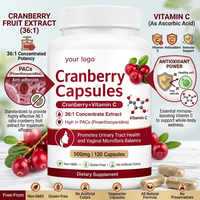 Capsules d'extrait de canneberge 36:1 500 mg |   Complément alimentaire à haute teneur en PAC, canneberge + vitamine C |   Soutient la santé urinaire et de la vessie