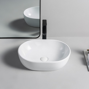 Lavabo Ovale <span class=keywords><strong>da</strong></span> <span class=keywords><strong>Appoggio</strong></span> dal Design Semplice Personalizzato, <span class=keywords><strong>Lavandino</strong></span> Bianco Liscio in Ceramica, Sanitari <span class=keywords><strong>da</strong></span> <span class=keywords><strong>Bagno</strong></span> - Product Image 2