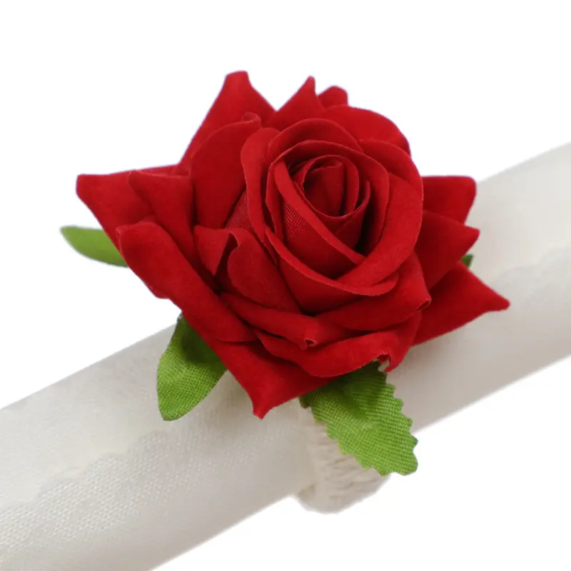Anillo de tela trenzada para servilletas de flores, anillo de cáñamo biónico rojo para el Día de San Valentín, restaurante