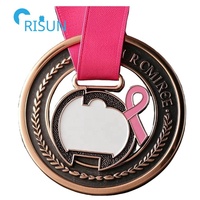 Fabrication de médailles personnalisées pour femmes, en ruban rose pailleté, pour la sensibilisation au cancer du sein, médaille, médaillon, récompense, médaille personnalisée pour le sein