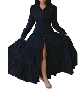 Spring And Autumn New Fashion Shirt Skirt Straight Button Long Dress Casual Women's Wear