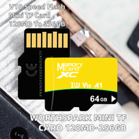 Carte SD TF WORTHSPARK Mini 128 Mo-256 Go en plastique A1 V10, vitesse Flash, bleue/noire, pour appareil photo, GPS, MP3, DVR, téléphone