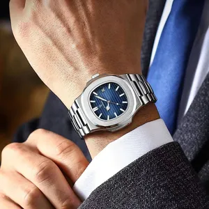 POEDAGAR Stainless Steel Bracelet Mens Watches Luxury Waterproof Quartz Watch For Man Silver Blue Montre Homme Custom Logo Watch