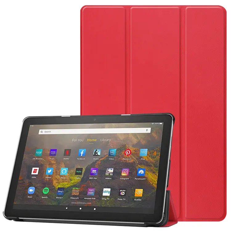 For Amazon Kindle Fire HD 10 2021 new arrival PU leather TPU triple foldable stand business folio magnetic tablet case cover