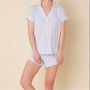 Conjunto de Pijamas a Rayas <span class=keywords><strong>para</strong></span> Mujer, Venta Caliente 2026, Cuello con Muescas, Manga Corta, Simple, Elegante, Cómodo, Ropa de Dormir Informal <span class=keywords><strong>para</strong></span> el Hogar - Product Image 1