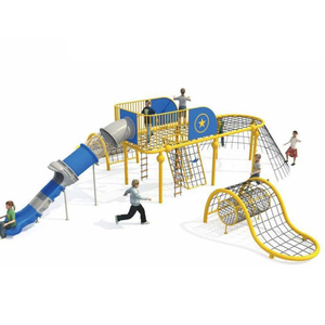 Estructura de Juego Azul y Amarilla con Tobogán, Columpio y Piedras para Escalar para Niños en Parques al Aire Libre - Product Image 6