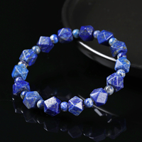 Bracelet de perles facettées en lapis-lazuli naturel de haute qualité, coupe étoile, bleu profond, bijoux extensibles en pierres précieuses, perles de forme octogonale