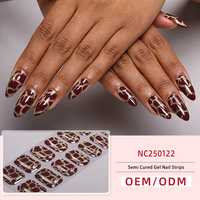 Fabricant original de patchs pour ongles en gel, texture serpent scintillante bordeaux et or, autocollants pour ongles en gel semi-durcis, bandes