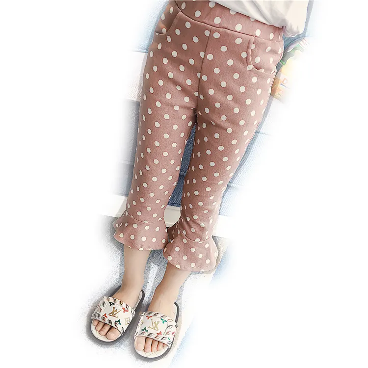 Alibaba China Market Girl's New Design Polka Dots Tight Casual Bell-Bottomed Pants