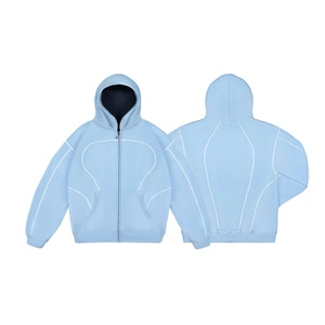 Sweat à capuche brodé streetwear à col rond et fermeture éclair, design ligne baggy, fabrication usine, vente en gros - Product Image 3