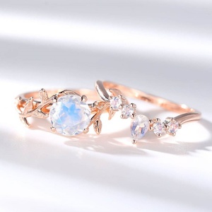 Wholesale 925 Sterling <b>Silver</b> Jewelry Rose Gold Plated Morganite With Natural Moonstone Engagement <b>Ring</b> <b>Set</b> - Product Image 3