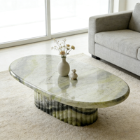 Table d'appoint ovale de luxe en marbre naturel vert avec base en marbre, ensemble de tables basses en marbre pour salon et chambre