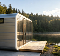 Maison Capsule Moderne Apple Cabin, Maison Préfabriquée, Tiny House, Maison Mobile, Mur en Verre et Terrasse en Bois, Glamping, Vente en Gros Direct Usine