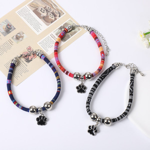 Ethnic Striped Woven Fabric <b>Pet</b> Collarswith Bell Charms Adjustable Bohemian Geometric Print Cat <b>Collars</b> - Product Image 4